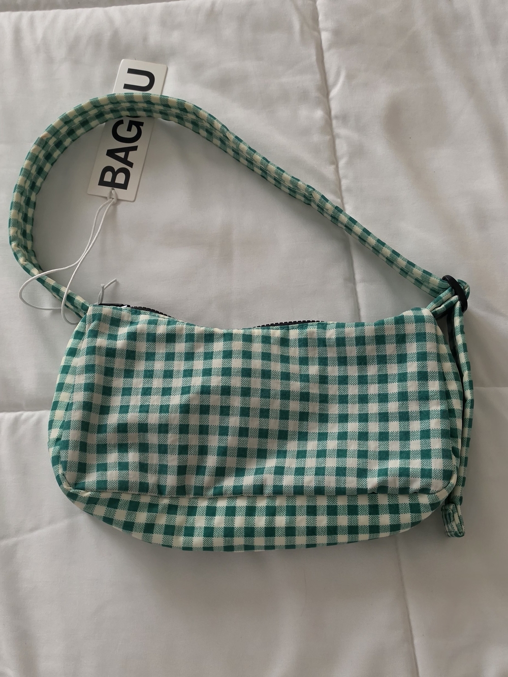 Baggu Green and White Gingham Shoulder Bag - Picture 3 of 4